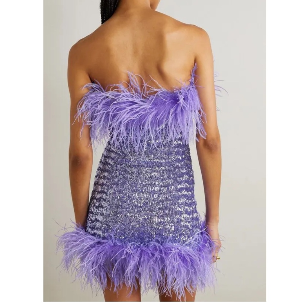 Oseree Purple Sequin Mini Dress with Feather Trim - Picture 3 of 4
